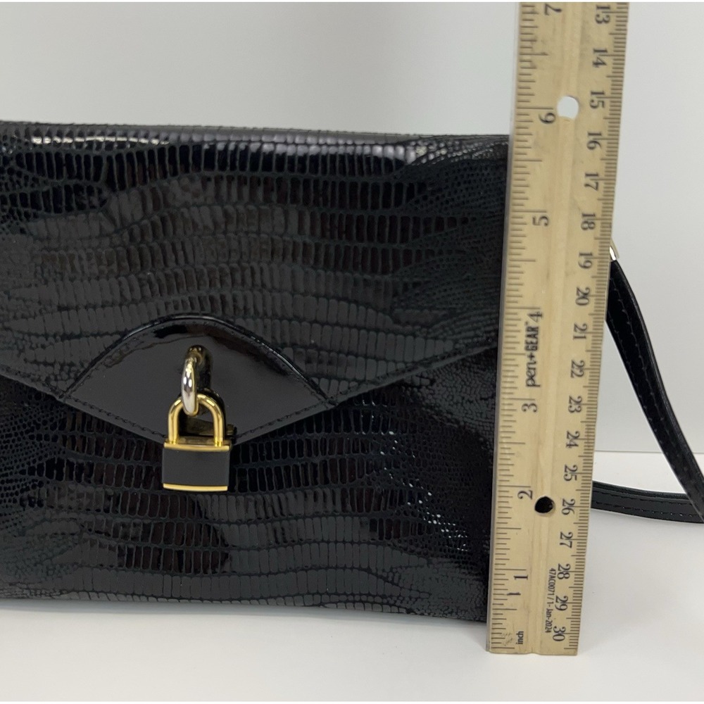 Vtg DUE FRATELLI Leather Purse Black Croc Embossed Crossbody Clutch Bag Classic - Picture 8 of 15